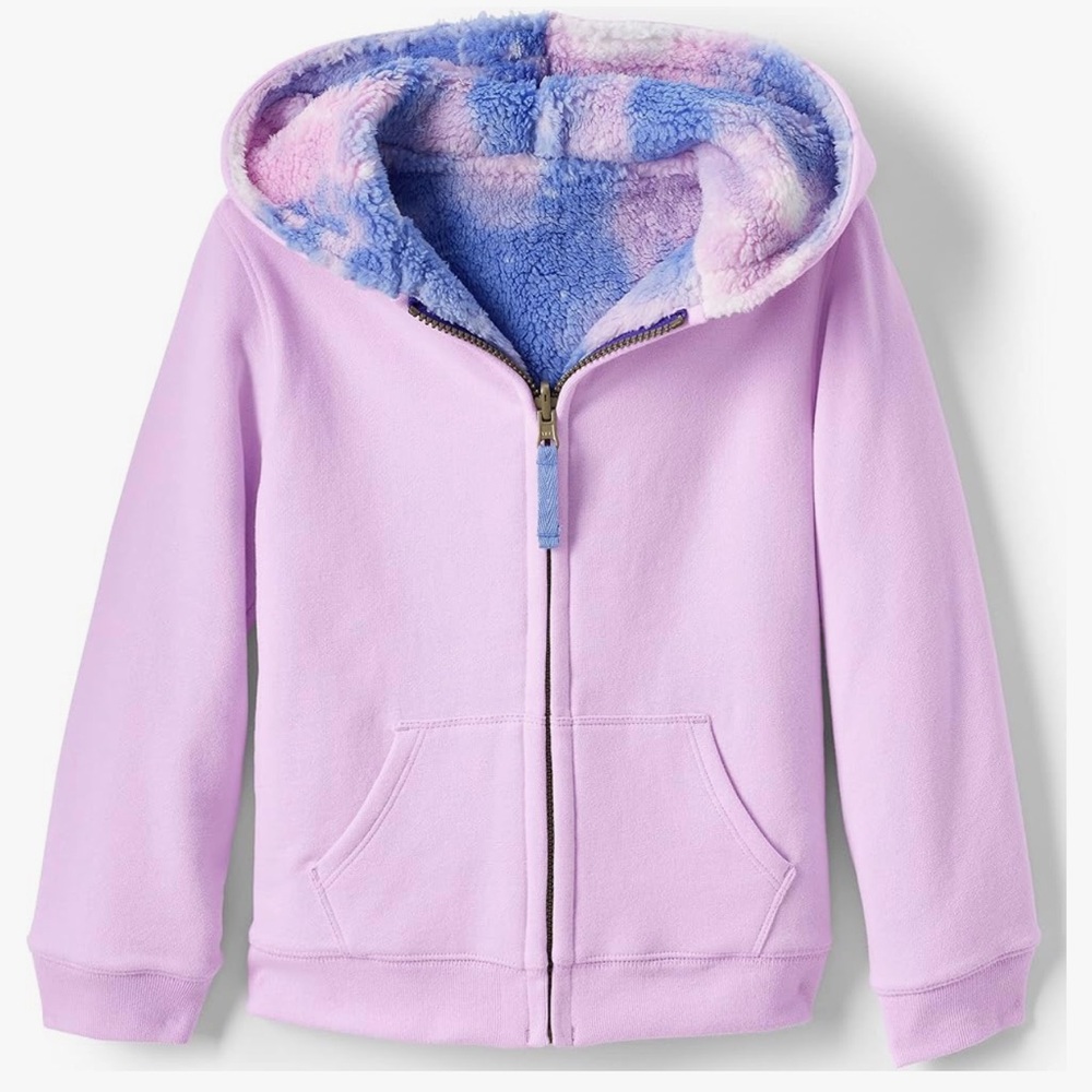 Lands' End Pattern Sherpa Lined Hoodie Lilac Thistle Galaxy Tie Dye Kids Husky - Picture 2 of 11